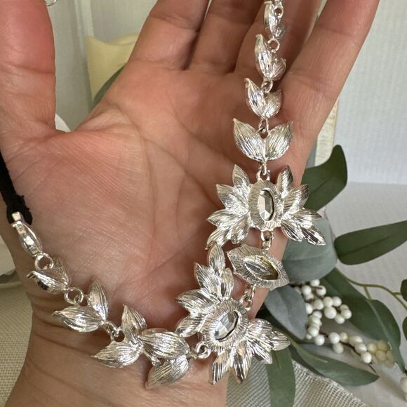 Silver Rhinestone Necklace Fashion Statement Women’s Formal Collar Adaptable - Picture 6 of 8
